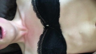 Cute sissy femboy fucked and cum over herself, cleans it up (POV, top)