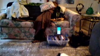 Straight Latino guy and crossdresser jacking off together